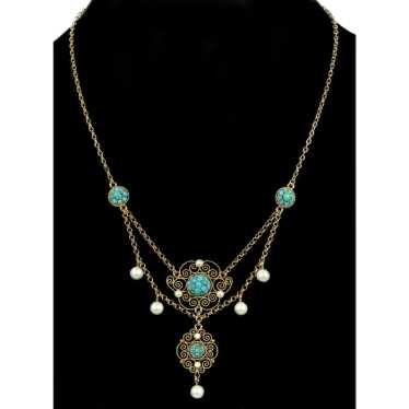 Antique Edwardian Marius Hammer Turquoise Necklace
