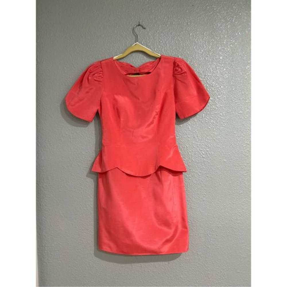 Vintage 80s Peach Pink Rayon Short Sleeve Peplum … - image 1