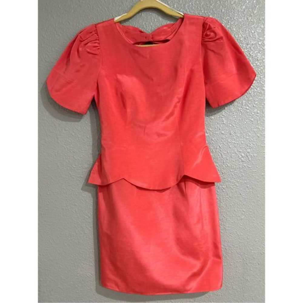 Vintage 80s Peach Pink Rayon Short Sleeve Peplum … - image 2