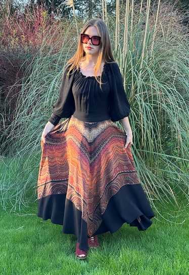 Jean Paul 70's Dress Black Brown Folk Style Hanker