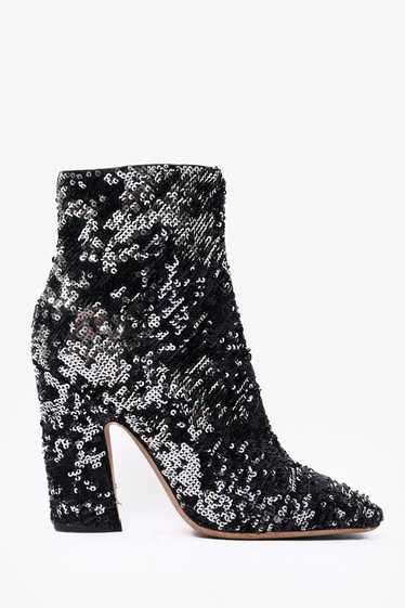 Jimmy Choo Black/Silver Sequin Heeled Boots Size … - image 1