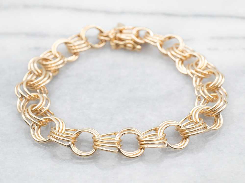 Yellow Gold Triple Hoop Link Bracelet with Box Cl… - image 1
