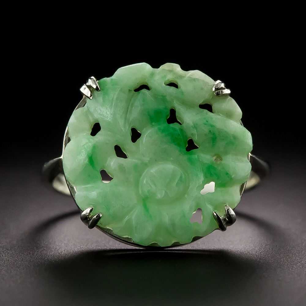 Carved Jade Flower Blossom Ring - image 1