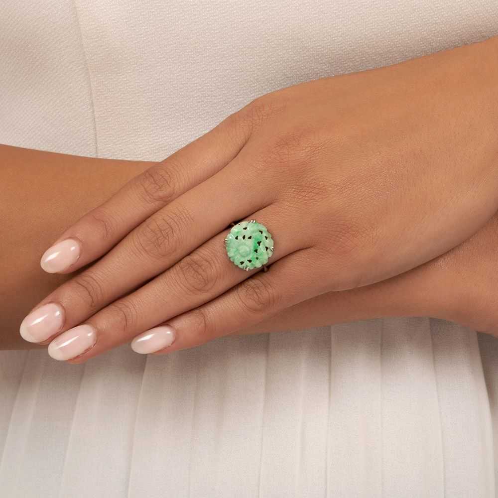 Carved Jade Flower Blossom Ring - image 4