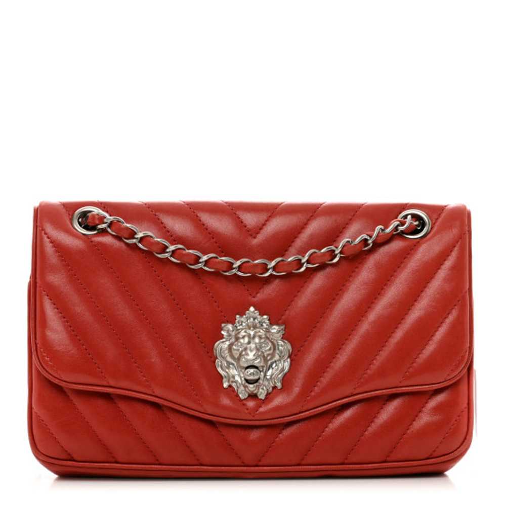 CHANEL Lambskin Chevron Medium Leo Lion Flap Red - image 1