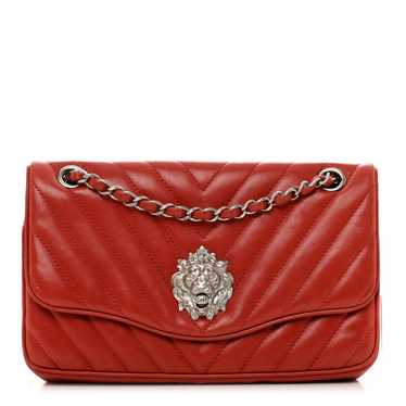 CHANEL Lambskin Chevron Medium Leo Lion Flap Red - image 1