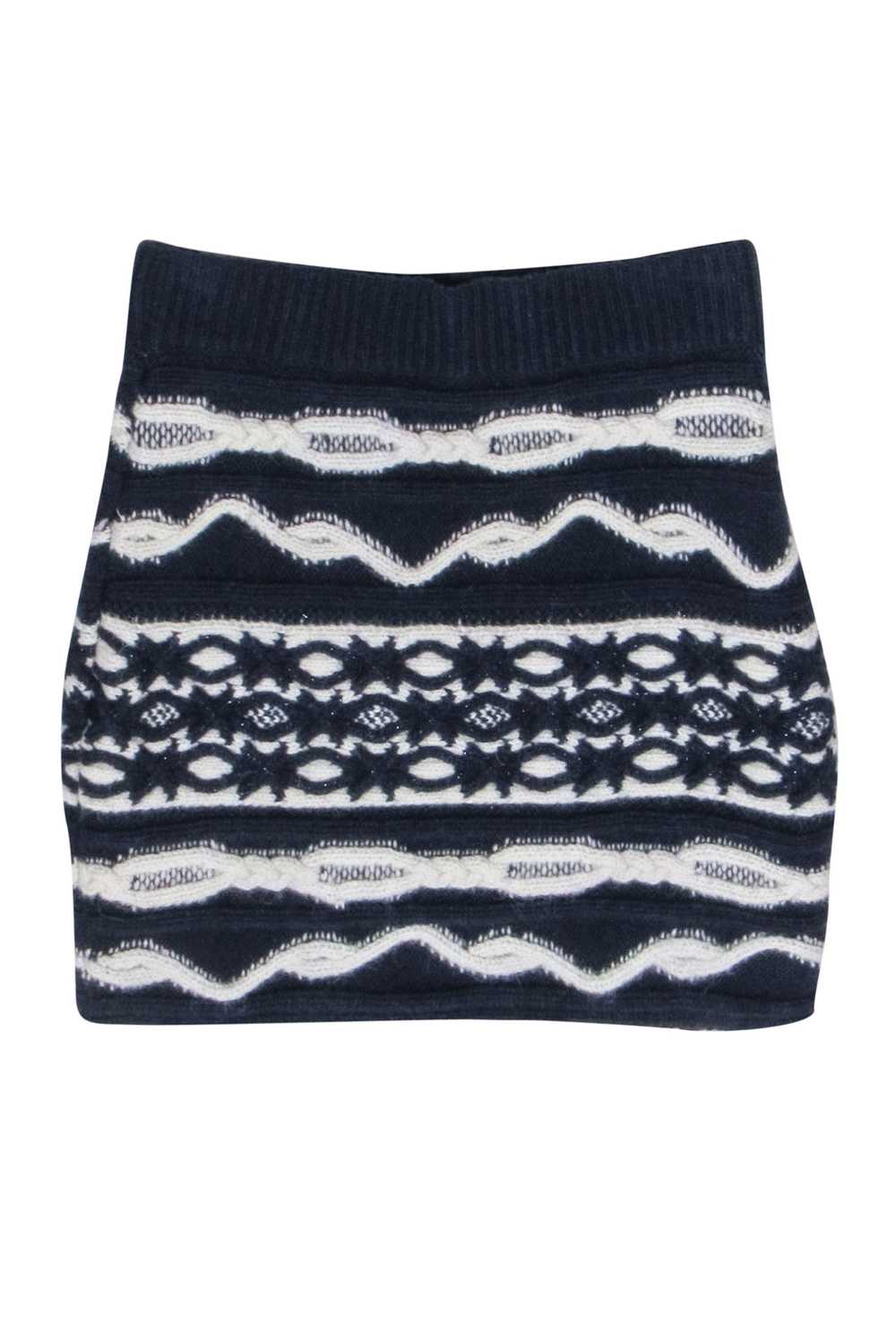 Chanel - Navy & Ivory Wool Blend Mini Skirt Sz 0 - image 2