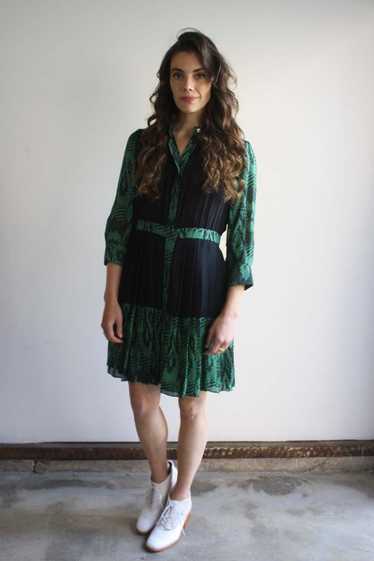 Vintage Thomas Sires Pleated Silk Dress - Green