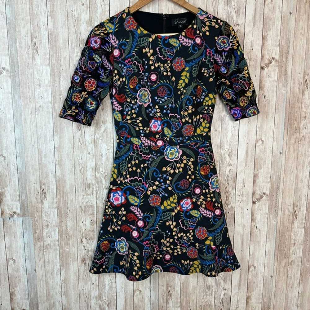 Saloni Womens Celia Mini Dress Short Sleeve Flora… - image 1
