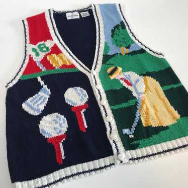 VINTAGE XL Knit Sweater Vest Golf Fun Kitschy Art… - image 1