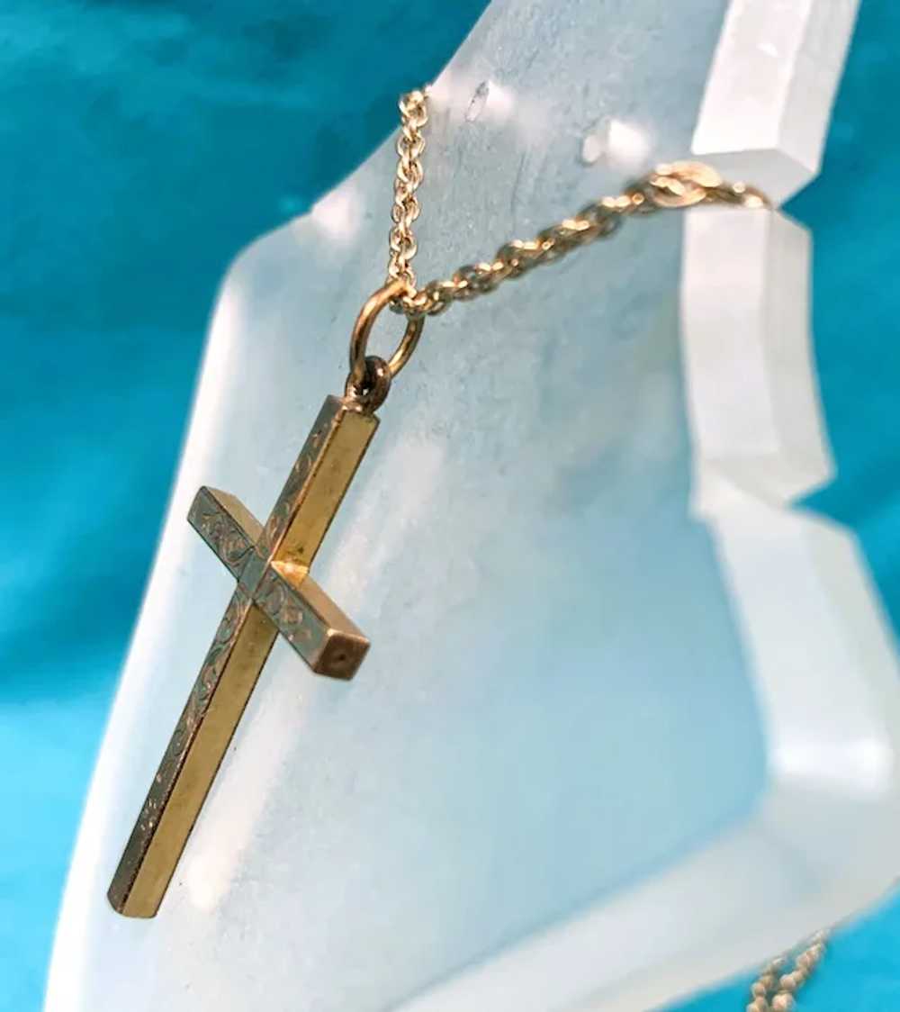 Antique Victorian Engraved Cross Gold Filled Pend… - image 2