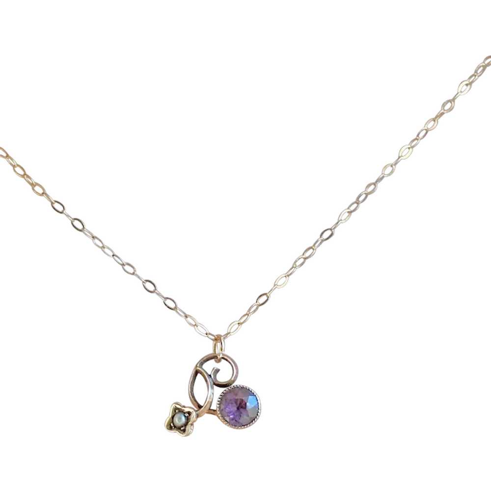 Edwardian 9CT Amethyst Pendant Chain Necklace - image 1