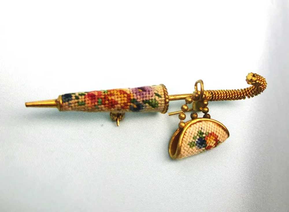 Charming Vintage Needlepoint Umbrella and Purse P… - image 2