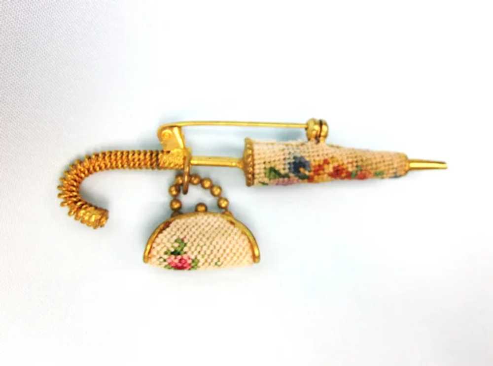 Charming Vintage Needlepoint Umbrella and Purse P… - image 4