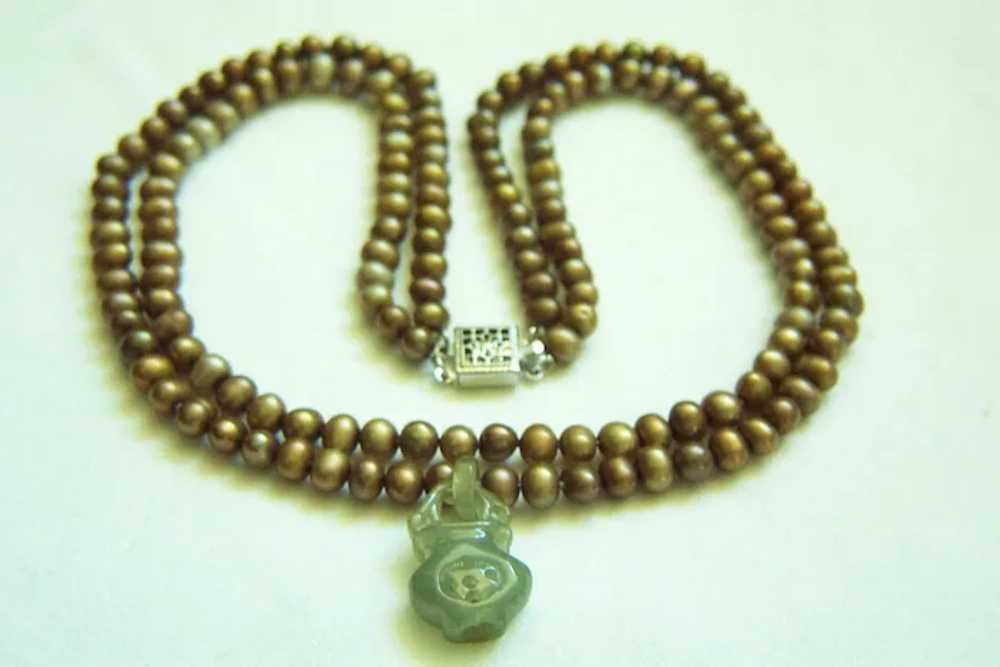 Estate Vintage Double Strands Golden Brown Pearl … - image 2