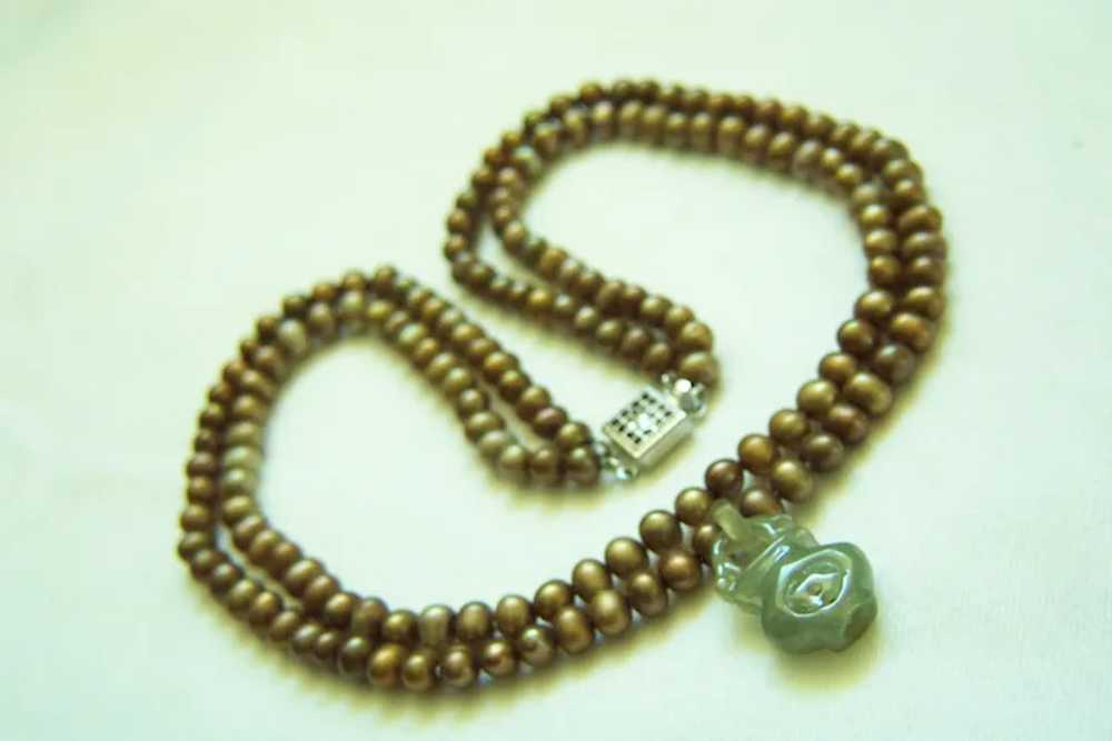 Estate Vintage Double Strands Golden Brown Pearl … - image 7