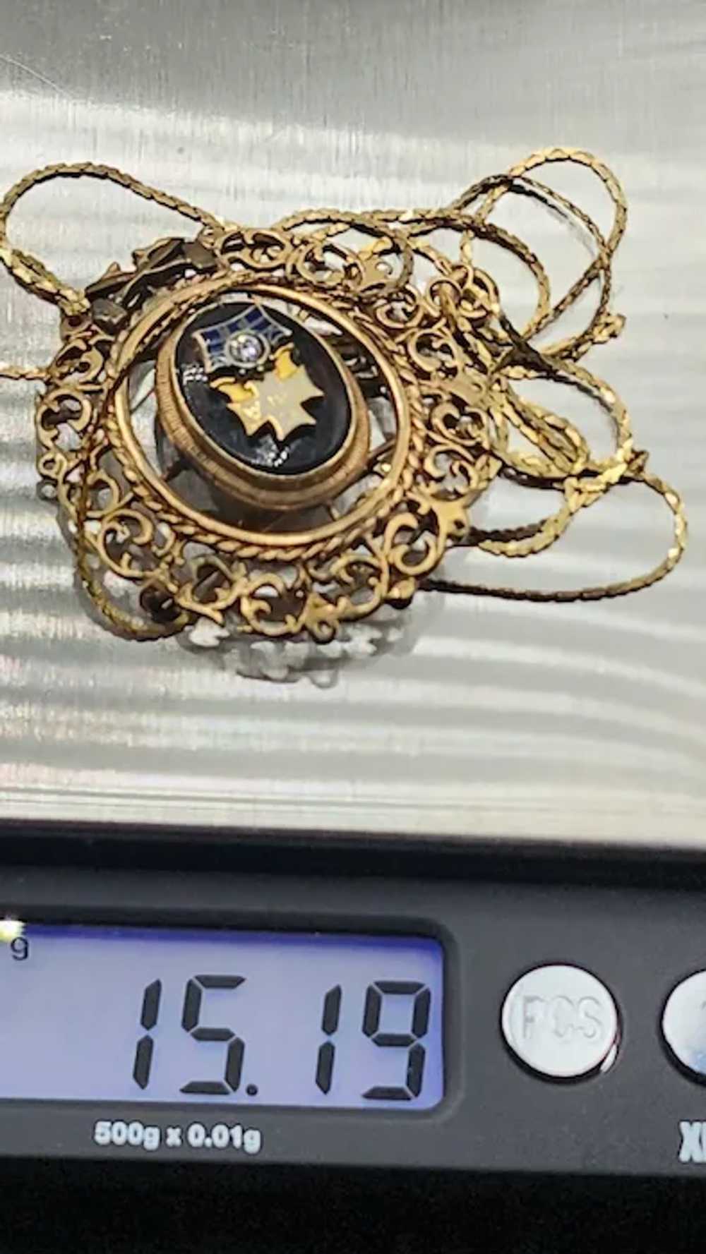 Vintage 14K Diamond Enamel D C OF A Necklace (A50… - image 7