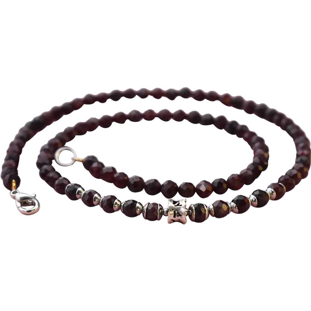 Elegant garnet necklace, tiny faceted gemstone co… - image 1