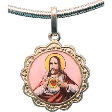 Scalloped Jesus Charm - 835 Silver & Enamel - Rome