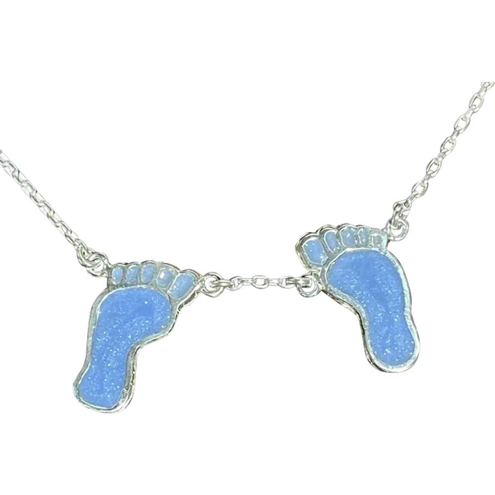 .925 Silver Footprints Enamel Necklace - image 1