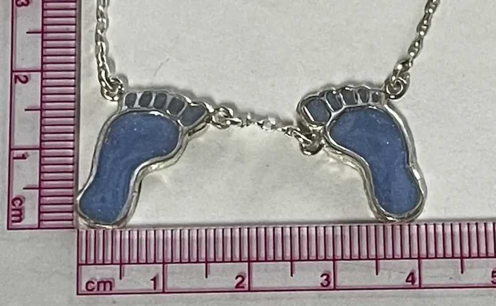 .925 Silver Footprints Enamel Necklace - image 2