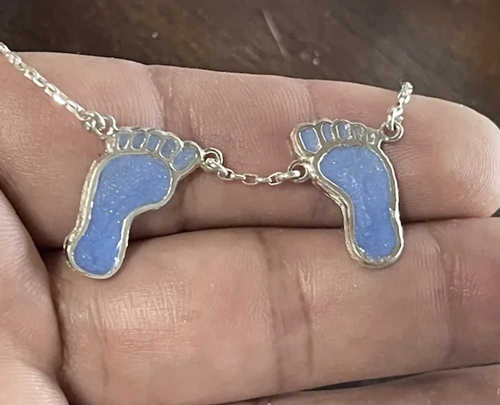 .925 Silver Footprints Enamel Necklace - image 3