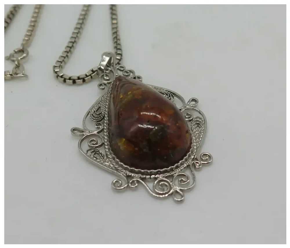 Vintage Honey Amber Sterling Silver Pendant Neckl… - image 3