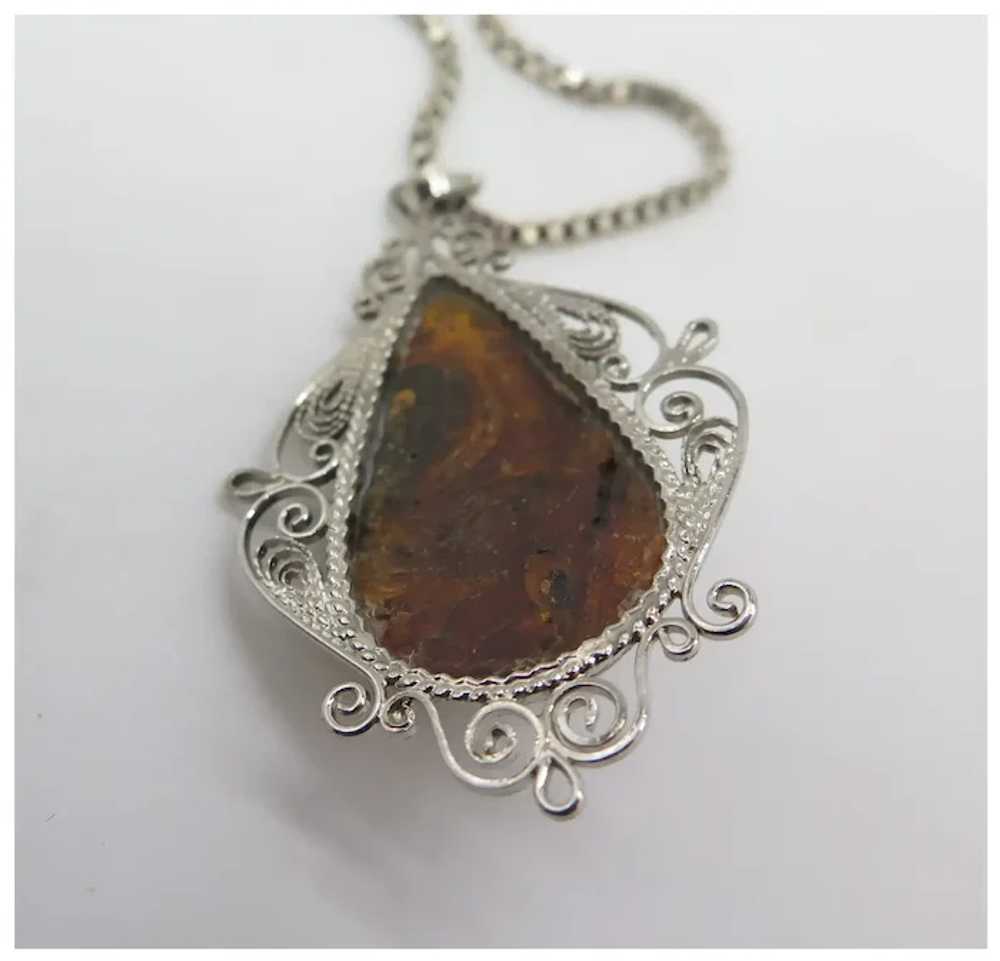 Vintage Honey Amber Sterling Silver Pendant Neckl… - image 4