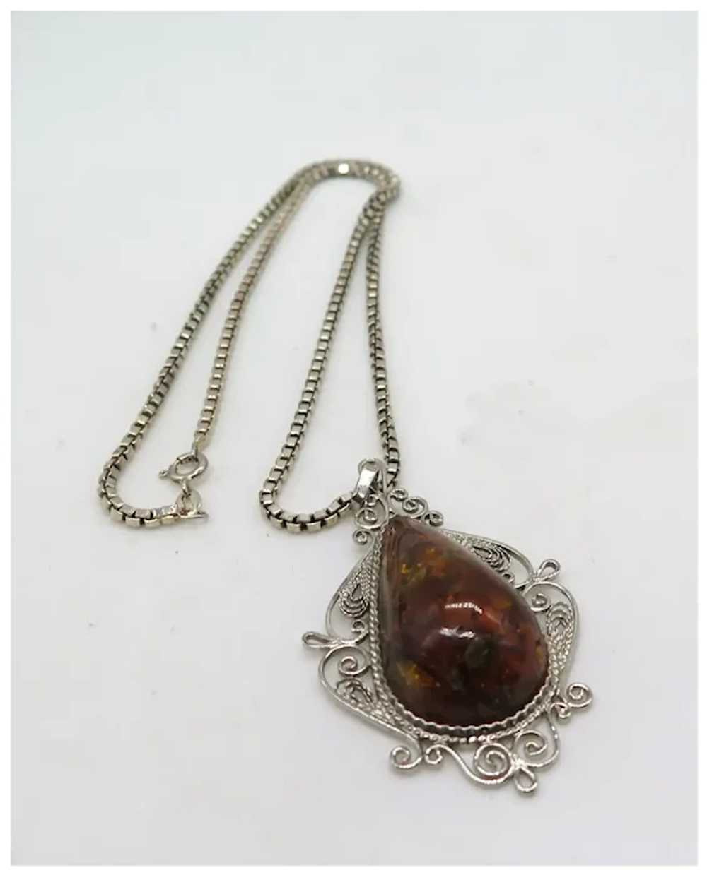 Vintage Honey Amber Sterling Silver Pendant Neckl… - image 5