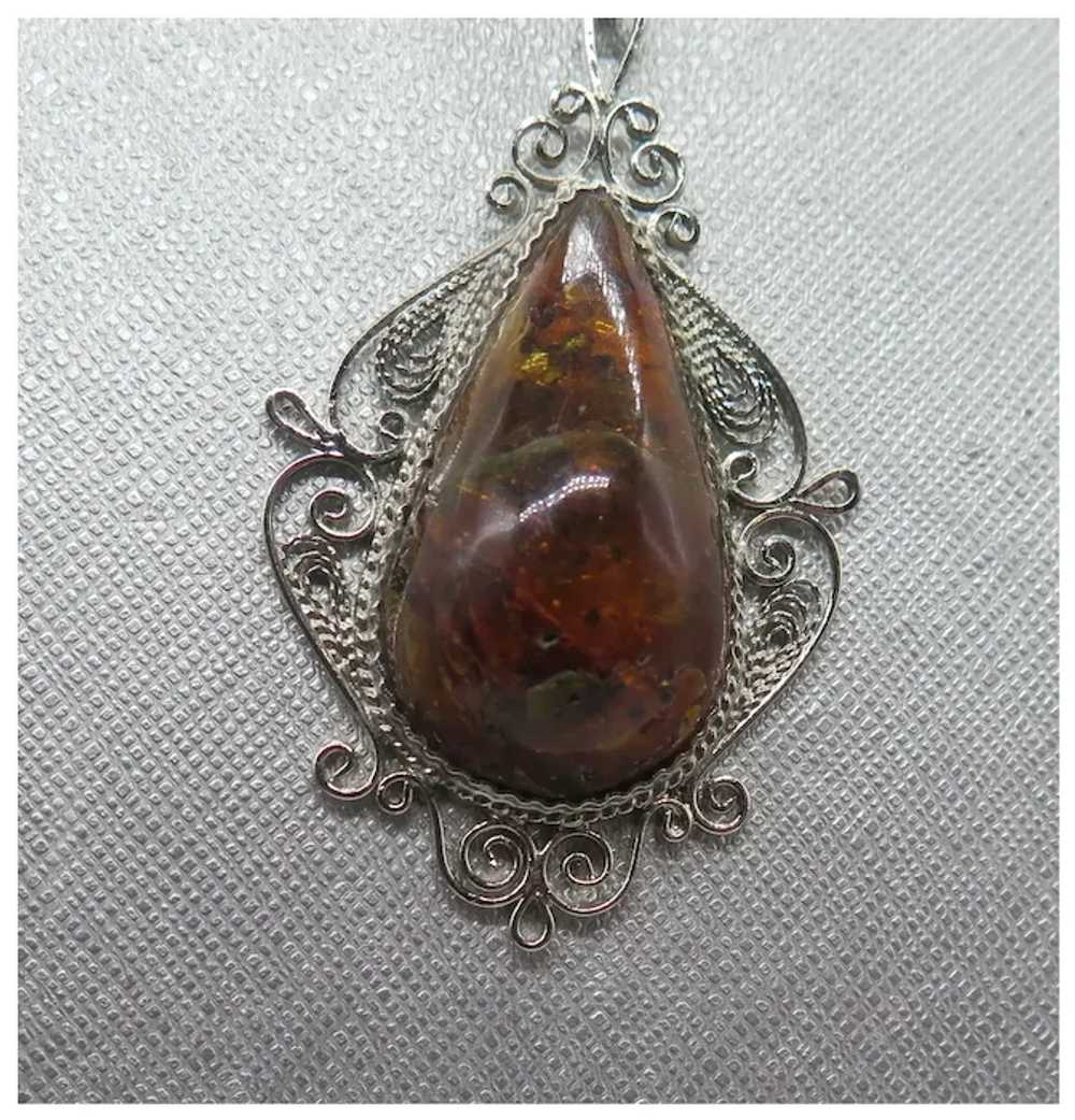 Vintage Honey Amber Sterling Silver Pendant Neckl… - image 6