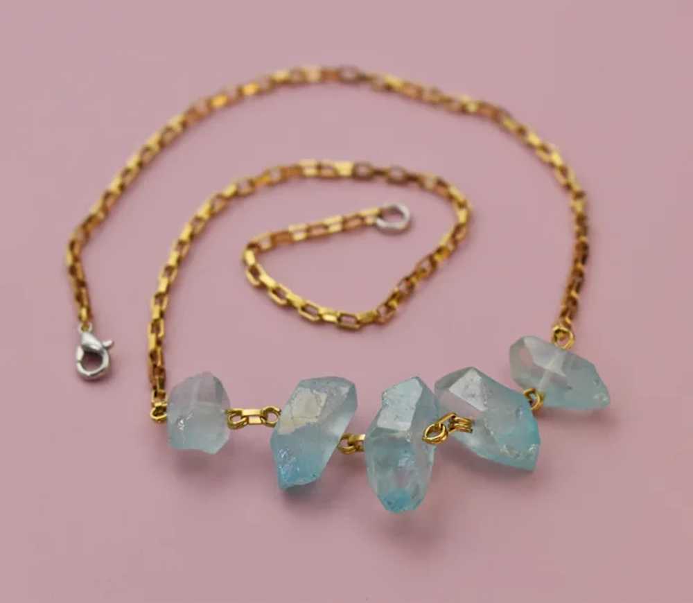 Raw blue quartz necklace, rough crystal pieces ne… - image 3