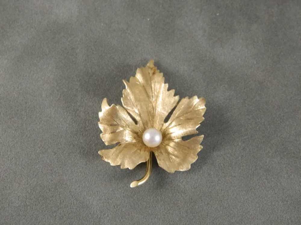 Vintage 1960's 14 K Yellow Gold Maple Leaf Brooch… - image 2