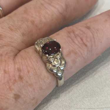 Natural Red Ruby 925 Silver Flower Ring Size 8.5 - image 1
