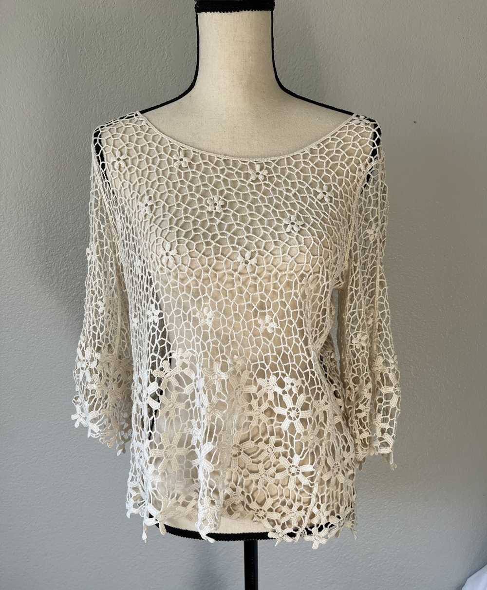 Other Y2K Women White Crochet Flower Top Size Med… - image 2