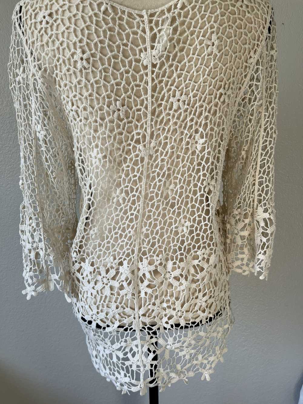 Other Y2K Women White Crochet Flower Top Size Med… - image 5