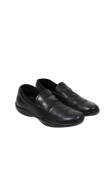 Prada Logo Plaque Loafers Black Leather Moccasin -