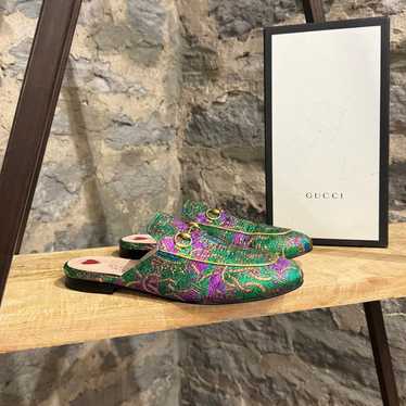 Gucci Gucci Green Metallic Brocade Horsebit Princ… - image 1