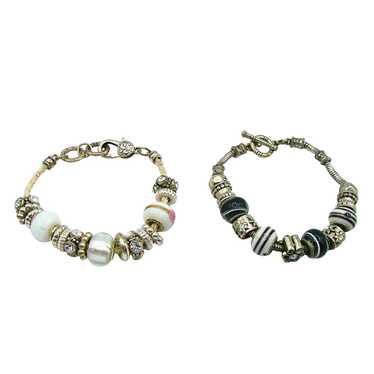 Generic Set 2 Charm Bracelets Glass Beads Rhinesto