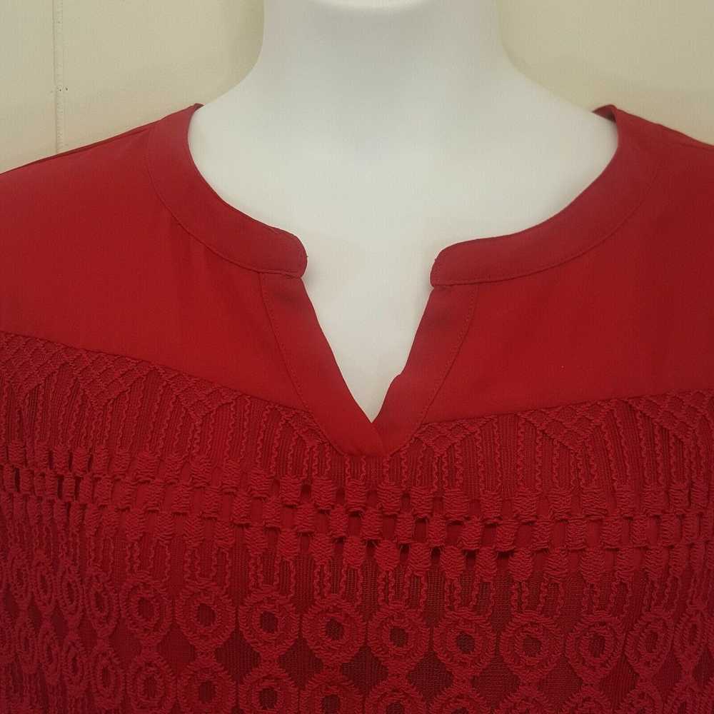 Vintage CJ Banks 2X Shirt Top Blouse Red Lace Lig… - image 2