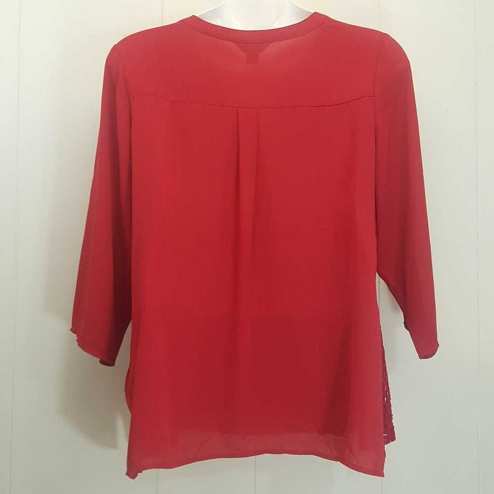 Vintage CJ Banks 2X Shirt Top Blouse Red Lace Lig… - image 4