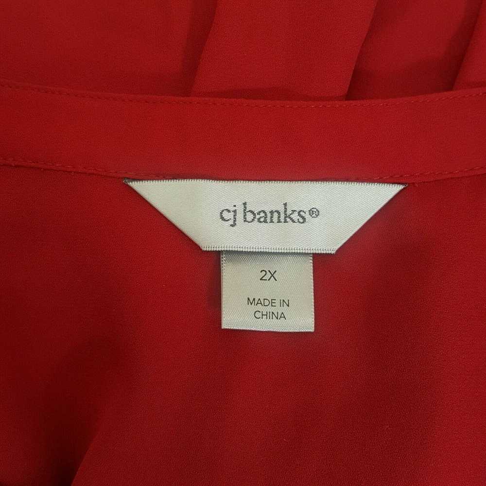 Vintage CJ Banks 2X Shirt Top Blouse Red Lace Lig… - image 5