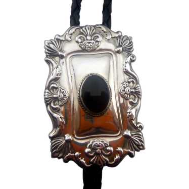 Vintage Sterling Silver and Onyx Bolo Tie - image 1