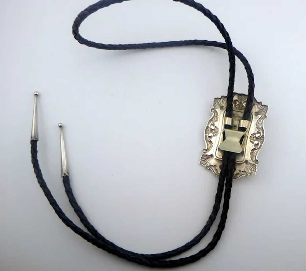 Vintage Sterling Silver and Onyx Bolo Tie - image 4