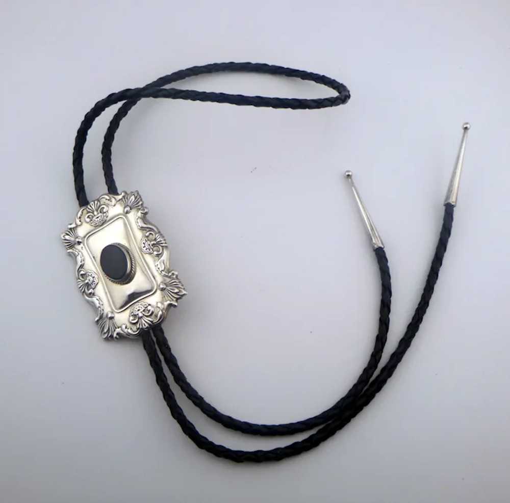 Vintage Sterling Silver and Onyx Bolo Tie - image 5