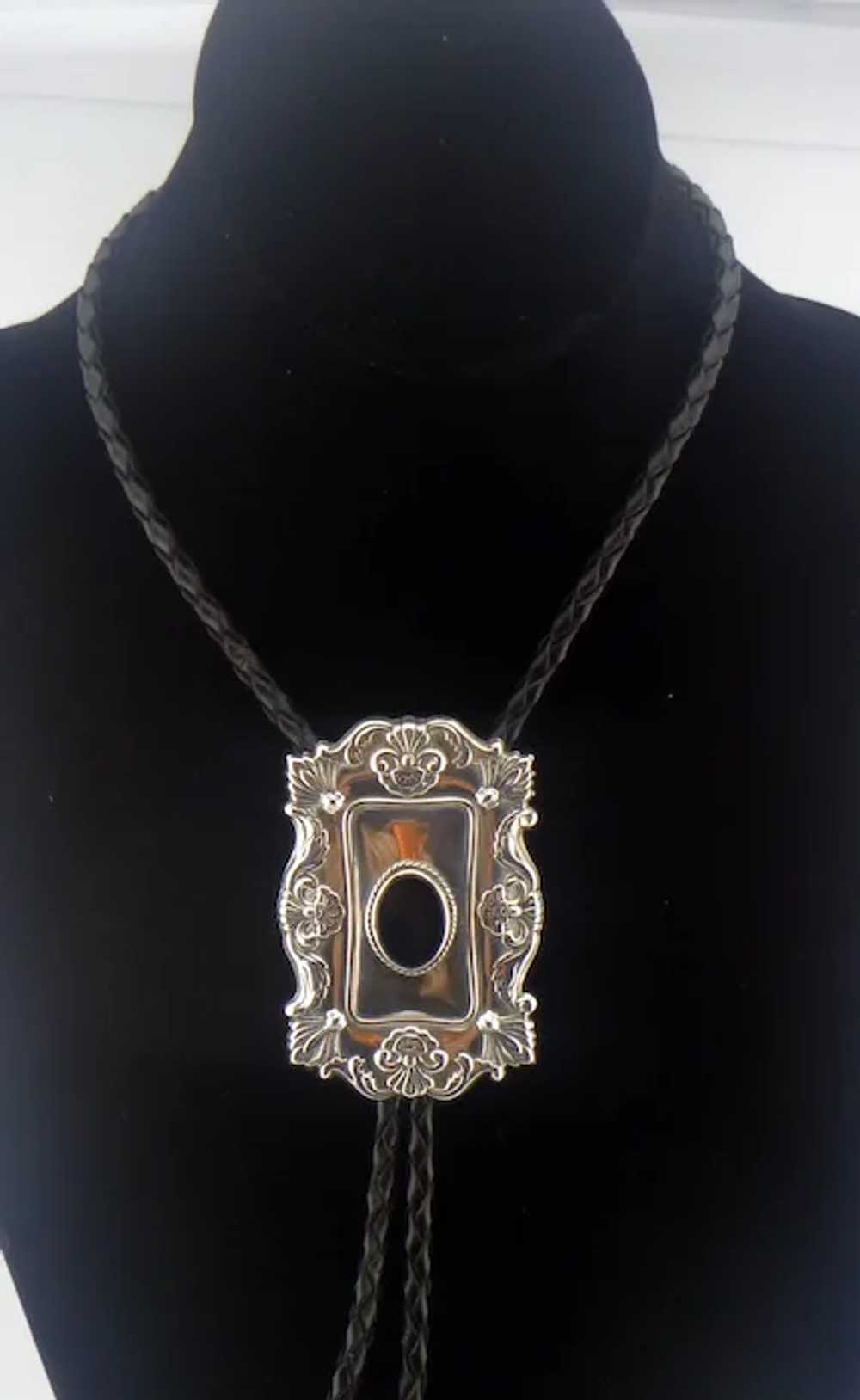 Vintage Sterling Silver and Onyx Bolo Tie - image 7