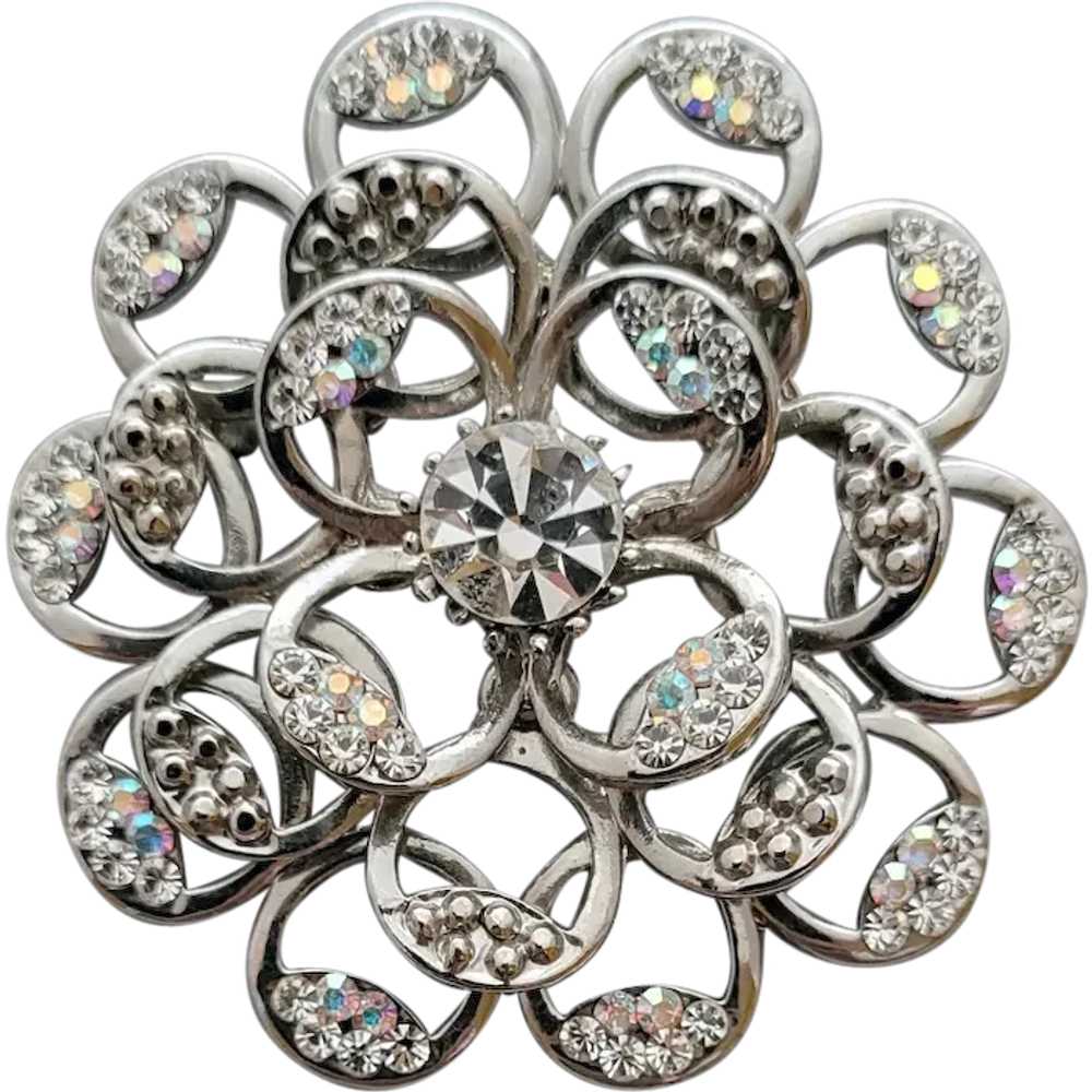 Sparkling Rhinestone Brooch Silver Tone with Auro… - image 1