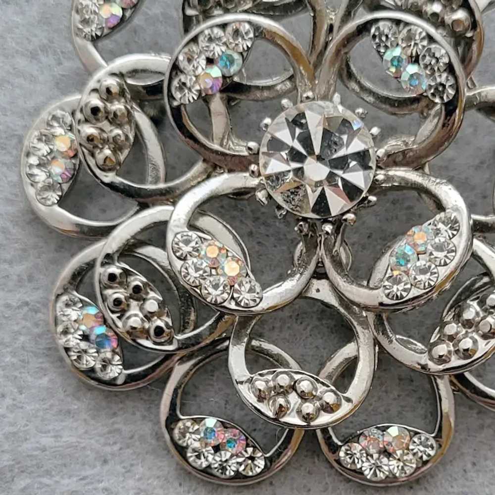 Sparkling Rhinestone Brooch Silver Tone with Auro… - image 2