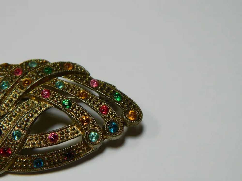 Vintage Faux Marcasite and Rhinestone Brooch - image 2