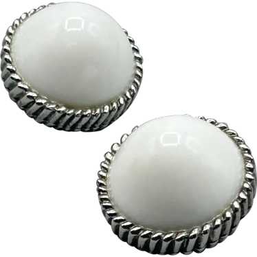 Vintage Clip On Earrings White Bullet Shaped Cabo… - image 1