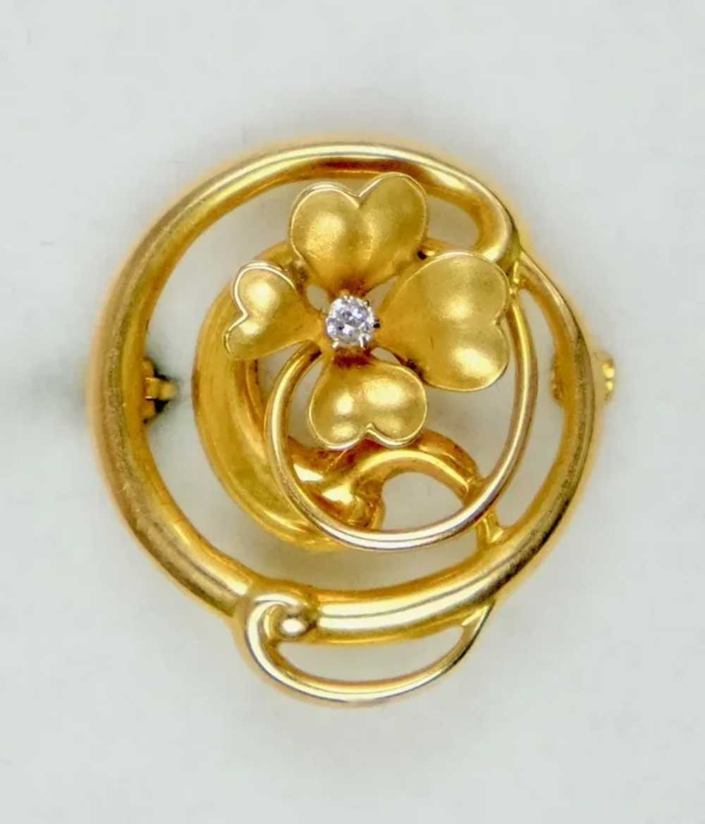 Charming Art Nouveau 14K Gold Diamond 4-Leaf Clov… - image 4